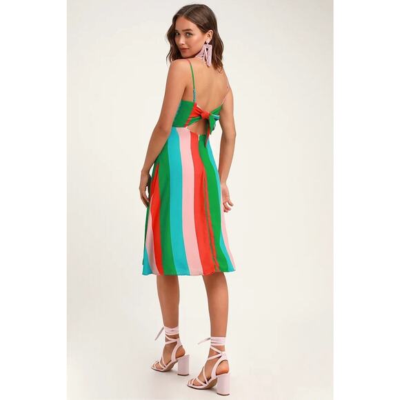 NEW Lulus Vivacious Veronica Green Multi-Striped Midi Dress Sleeveless Small - Picture 2 of 16
